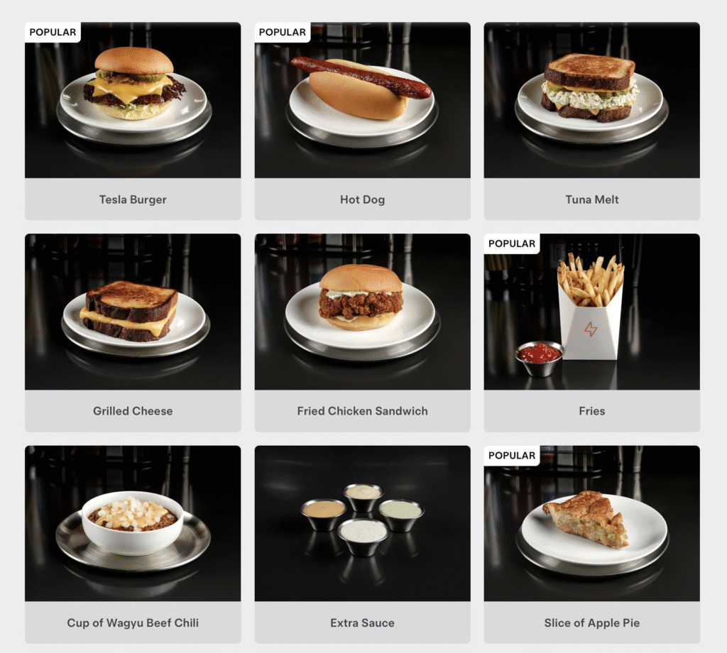 The Tesla Diner menu.