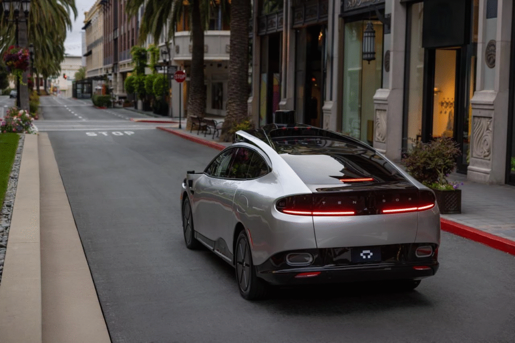 The rear and side views of the luxurious Tensor Robocar.