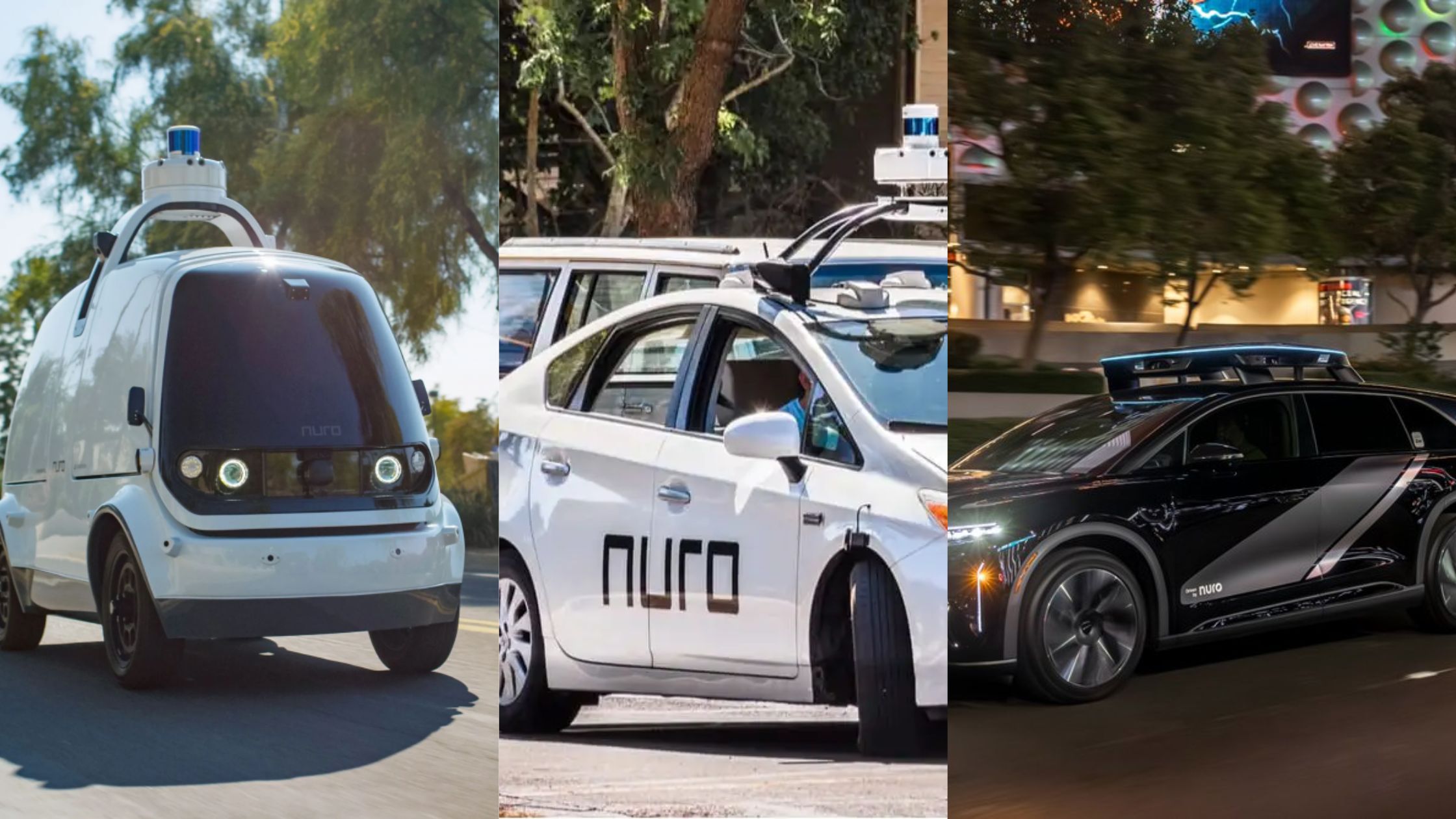 The Nuro autonomous vehicle in three different growth stages.
