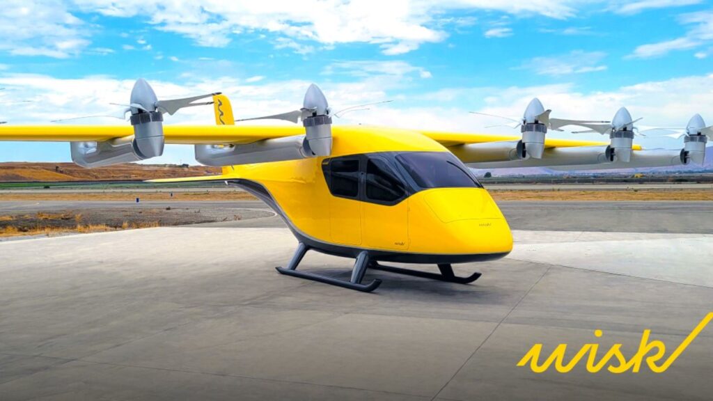 Boeing's WIsk Aero Autonomous eVTOL stationed on a pad.