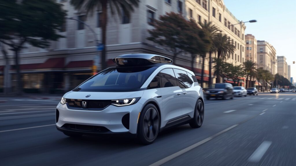 An autonomous vehicle driving itself on a San Francisco city street.