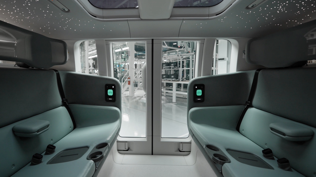The Zoox robotaxi interior