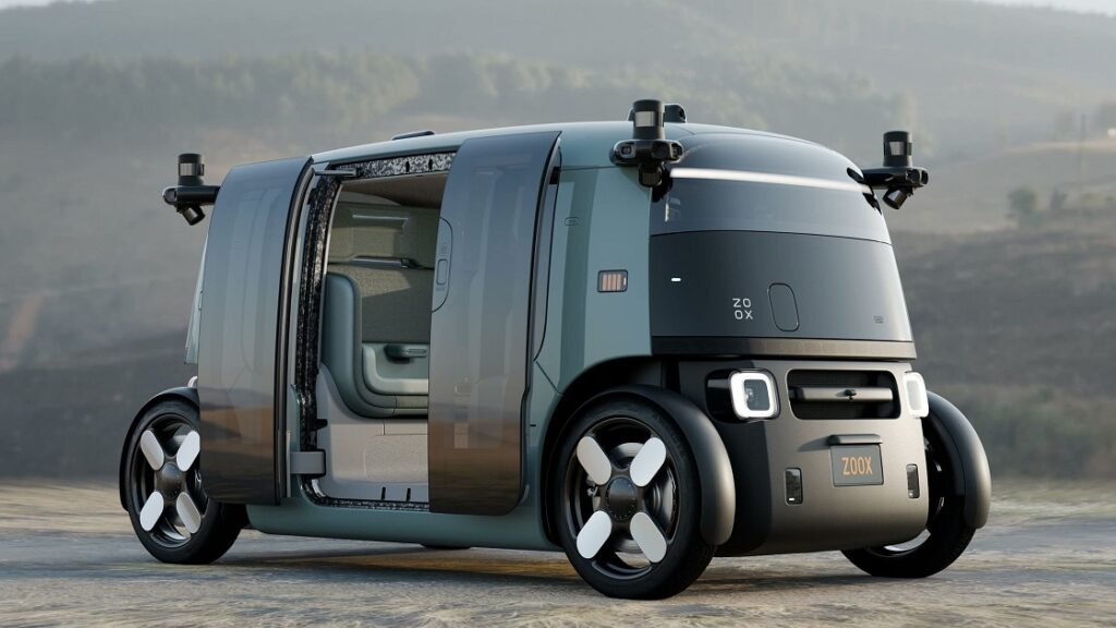 Zoox robotaxi on a Las Vegas highway street
