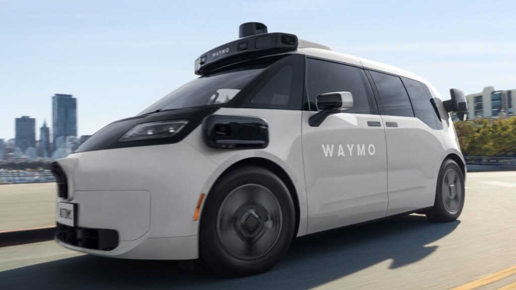 The new Waymo silver Ojai robotaxi on the road.